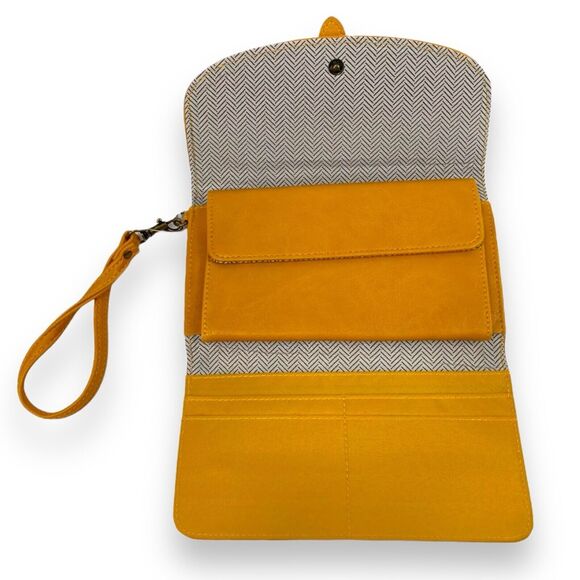 Isabella Wristlet Cell Phone Wallet Compact Purse Yellow Dust Vegan Leather NWT - Picture 5 of 14